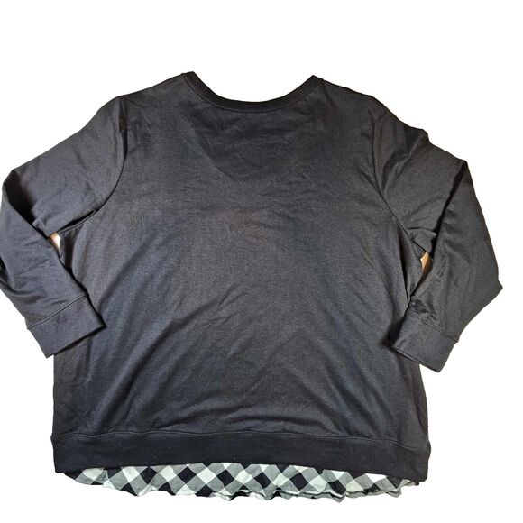 Woman Within Plus Size Layered Look Sweatshirt 2X Black & White Checked - Picture 2 of 8